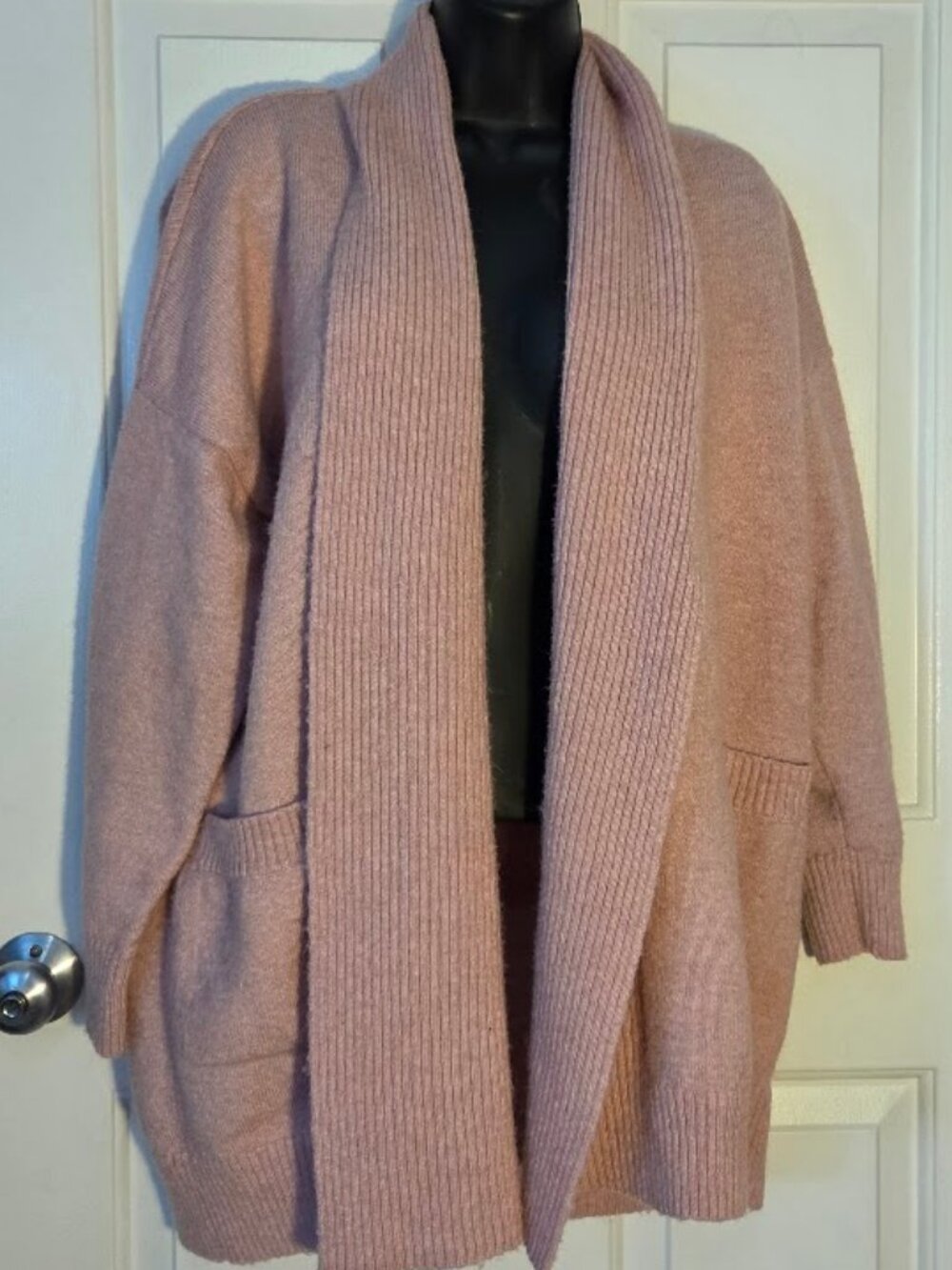 Time and Tru Blush Pink Open-Front Ribbed Shawl Cardigan Large L